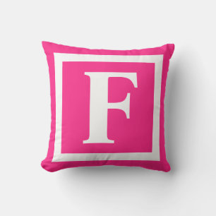 Modern Initiaal voor warm roze en wit monogram Buitenkussen
