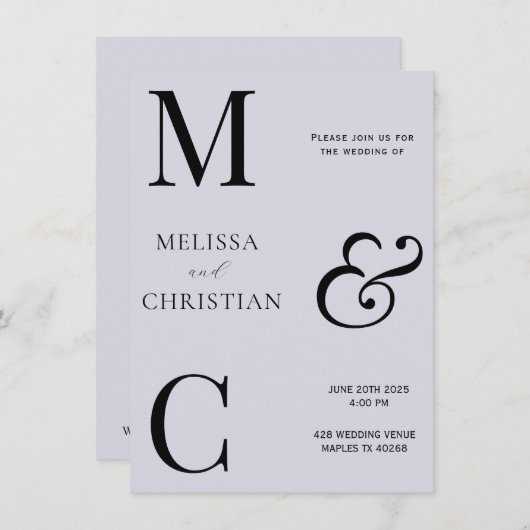 Modern Initiaal Weddenschap Kaart (Voorkant / Achterkant)