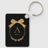 Modern Initial Black and Gold Chic Bow Monogram Sleutelhanger (Achterkant)