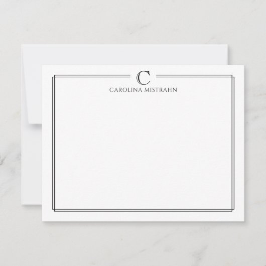 Modern Initial Black and White Border Stationery Notitiekaartje (Voorkant)