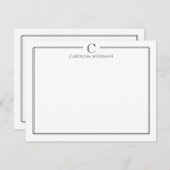 Modern Initial Black and White Border Stationery Notitiekaartje (Voorkant / Achterkant)