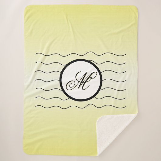 Modern Initial Butter Yellow Ombré With Black Text Sherpa Deken (Voorkant)