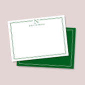 Modern Initial Monogram Green Border Stationery Notitiekaartje