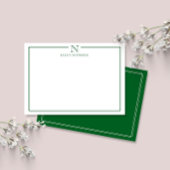 Modern Initial Monogram Green Border Stationery Notitiekaartje
