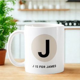 Modern Initial Mug – “J is for [Name]” Design Koffiemok