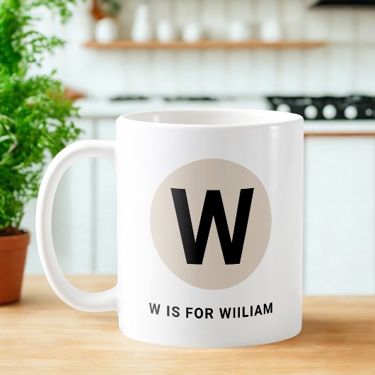 Modern Initial Mug – “W is for [Name]” Design Koffiemok