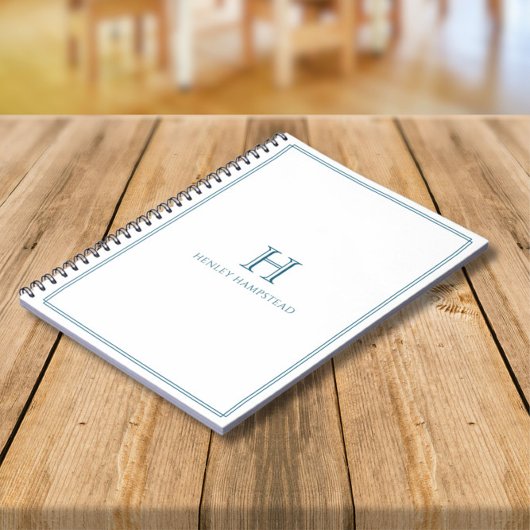 Modern Initial Patina Blue Border Notitieboek