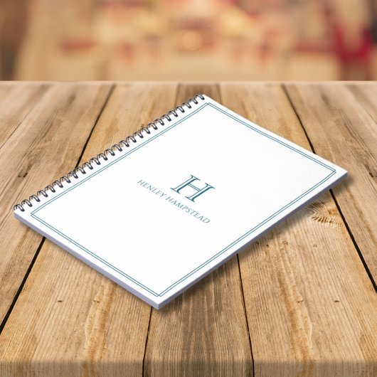 Modern Initial Patina Blue Border Notitieboek