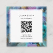 Modern Initial QRCode BlueTeal Watercolor Abstract Vierkante Visitekaartje (Achterkant)