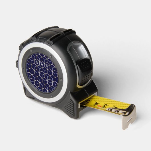 Modern Initialen Koel Abstract Patroon Navy Blauwe Rolmaat (Hoek)