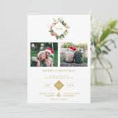 Modern Initials Floral Christmas Wreath 2 Photos  Save The Date (Staand voorkant)