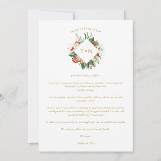 Modern Initials Floral Christmas Wreath 2 Photos  Save The Date (Achterkant)