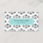 Modern inktpatroon - Turquoise Black White Visitekaartje (Voorkant)
