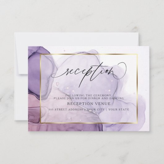 Modern Inky Plum Lila Roos Reception Kaart (Voorkant)
