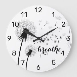 Modern Inspirerend citaat BREATHE Dandelion Grote Klok