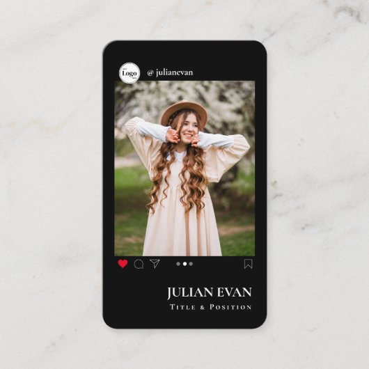 Modern Instagram profiel foto zwart Visitekaartje (Voorkant)