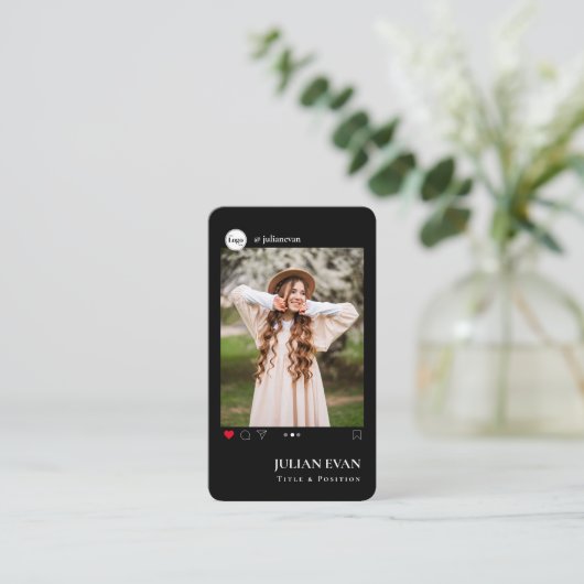Modern Instagram profiel foto zwart Visitekaartje (Staand voorkant)