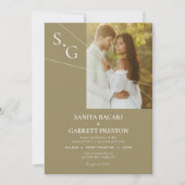 Modern Intersecting Lines Photo Wedding Invitation Kaart (Voorkant)