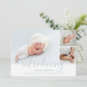 Modern Introduction Boy Photo Birth Announcement (Staand voorkant)