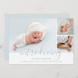 Modern Introduction Boy Photo Birth Announcement