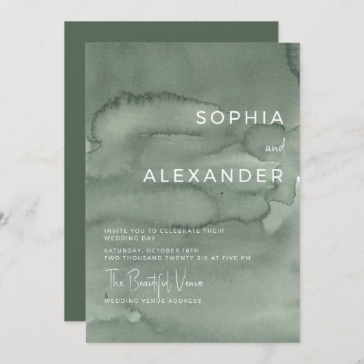 Modern Invitation Watercolor Wedding.   Kaart (Voorkant / Achterkant)