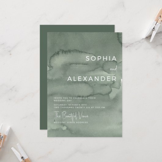 Modern Invitation Watercolor Wedding.   Kaart (Voorkant / Achterkant in situ)