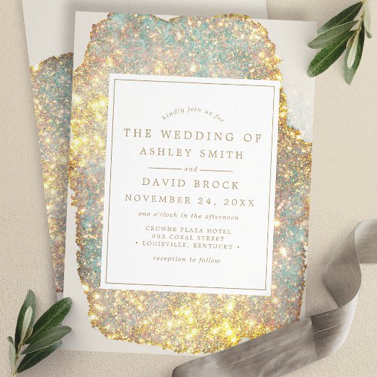 Modern Iridescent Glitter Wedding Kaart