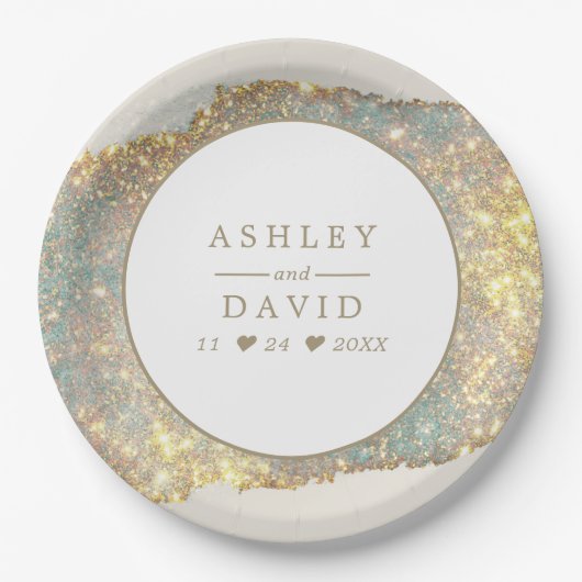 Modern Iridescent Glitter Wedding Papieren Bordje (Voorkant)