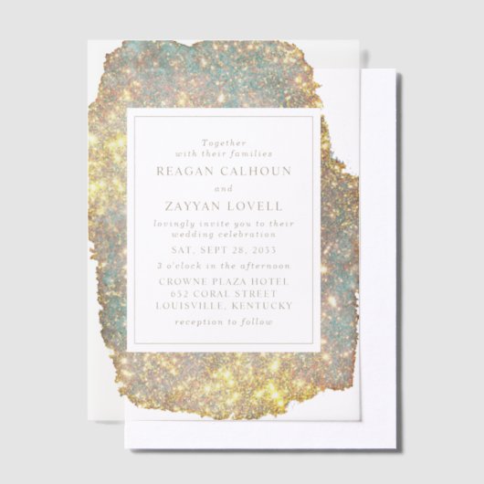 Modern Iridescent Glitter Wedding Vellum Uitnodigingen (Offset)