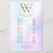 Modern Iridescent Monogram Salon Service Menu (Voorkant)