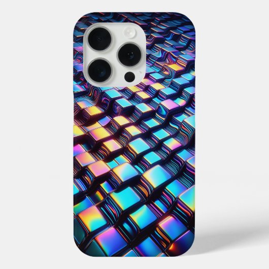 Modern Iridescent Wavy Grid Phone Case Futuristic (Achterkant)