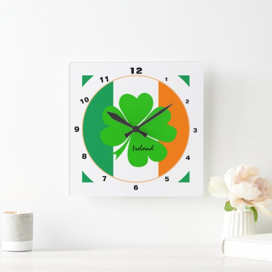 Modern Irish Flag, Ireland trendy Home / Shamrock Vierkante Klok (Huis)