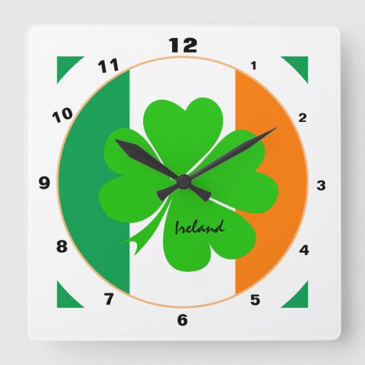 Modern Irish Flag, Ireland trendy Home / Shamrock Vierkante Klok (Voorkant)
