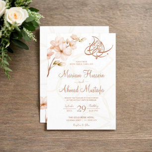 Modern Islamic Boho Terracotta Floral Nikah Walima Kaart