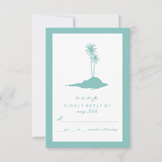 Modern Island Beach Bruiloft RSVP - Blauwgroen Kaartje (Voorkant)