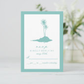 Modern Island Beach Bruiloft RSVP - Blauwgroen Kaartje (Staand voorkant)