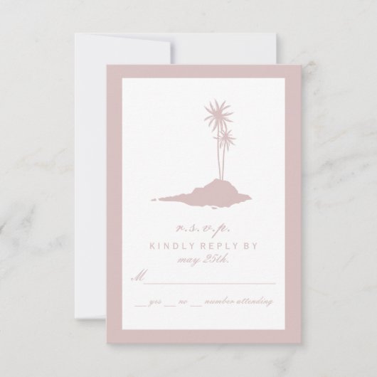 Modern Island Beach Bruiloft RSVP - Blush Kaartje (Voorkant)