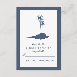 Modern Island Beach Bruiloft RSVP - Donkerblauw Kaartje