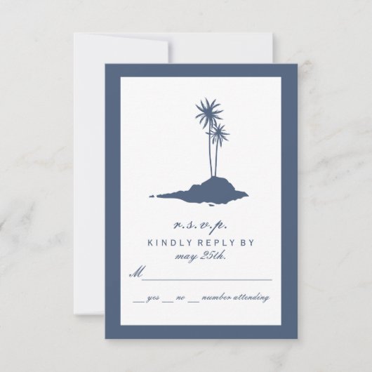 Modern Island Beach Bruiloft RSVP - Donkerblauw Kaartje (Voorkant)