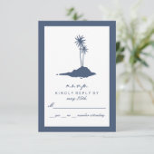 Modern Island Beach Bruiloft RSVP - Donkerblauw Kaartje (Staand voorkant)