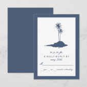 Modern Island Beach Bruiloft RSVP - Donkerblauw Kaartje (Voorkant / Achterkant)