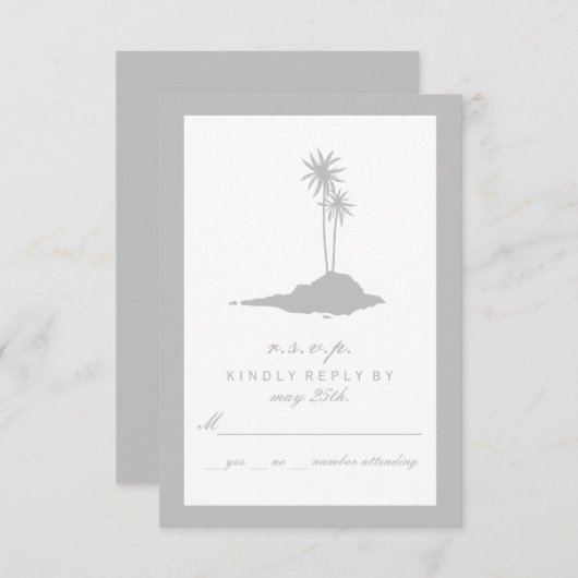 Modern Island Beach Bruiloft RSVP - Grijs (Voorkant / Achterkant)
