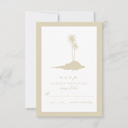 Modern Island Beach Bruiloft RSVP - Zand Kaartje (Voorkant)
