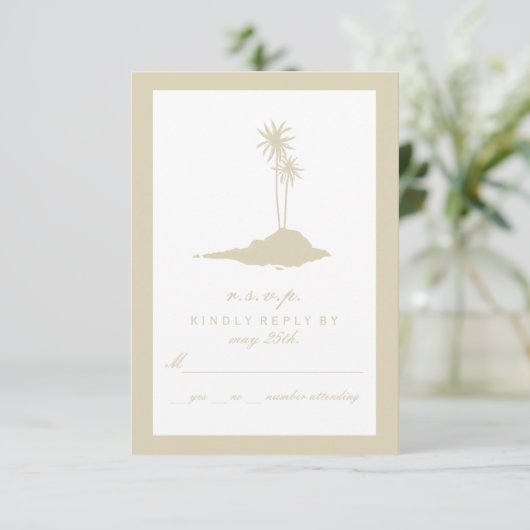 Modern Island Beach Bruiloft RSVP - Zand Kaartje (Staand voorkant)