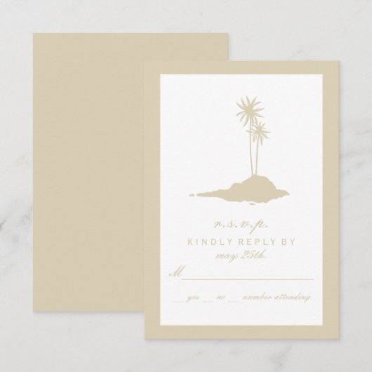 Modern Island Beach Bruiloft RSVP - Zand Kaartje (Voorkant / Achterkant)