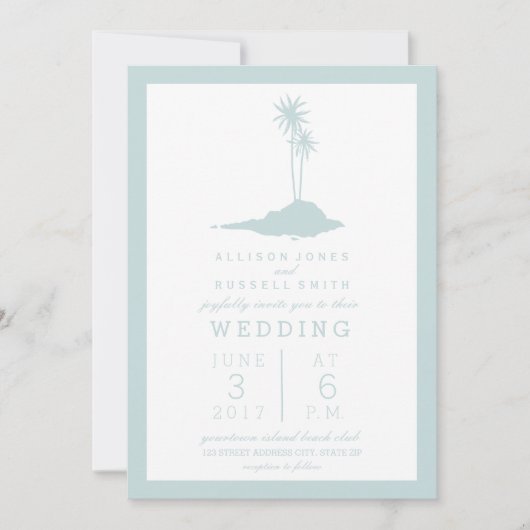 Modern Island Beach bruiloft uitnodiging - Blauw (Voorkant)