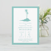 Modern Island Beach bruiloft uitnodiging - Blauwgr (Staand voorkant)