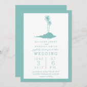 Modern Island Beach bruiloft uitnodiging - Blauwgr (Voorkant / Achterkant)