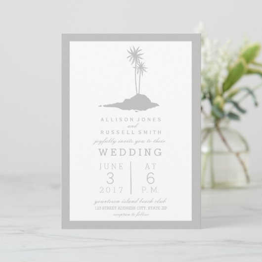 Modern Island Beach bruiloft uitnodiging - grijs (Staand voorkant)