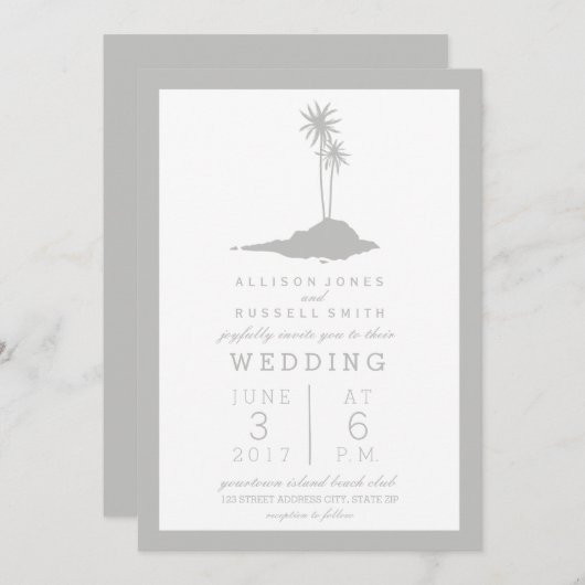 Modern Island Beach bruiloft uitnodiging - grijs (Voorkant / Achterkant)